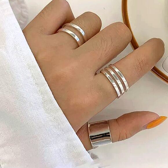Sterling Silver Minimalist Three Piece Ring Set - Picture 6 of 6